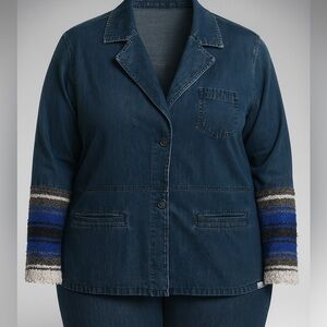 Denim Jacket with saddle blanket sleeves.